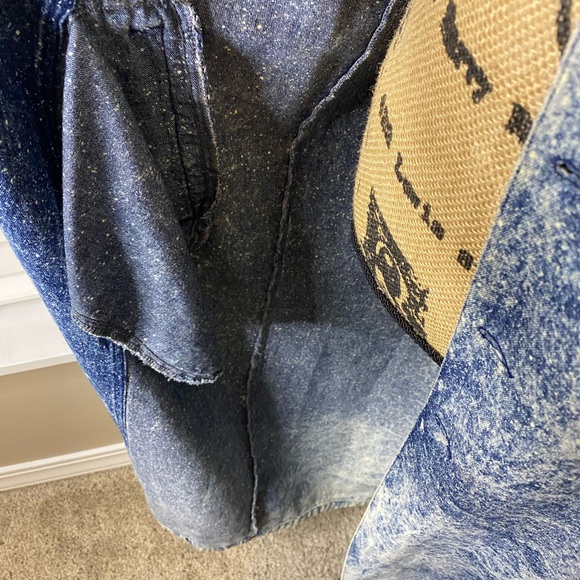 Vintage Acid Washed Hand Painted Native American Denim Trench - Picture 6 of 11